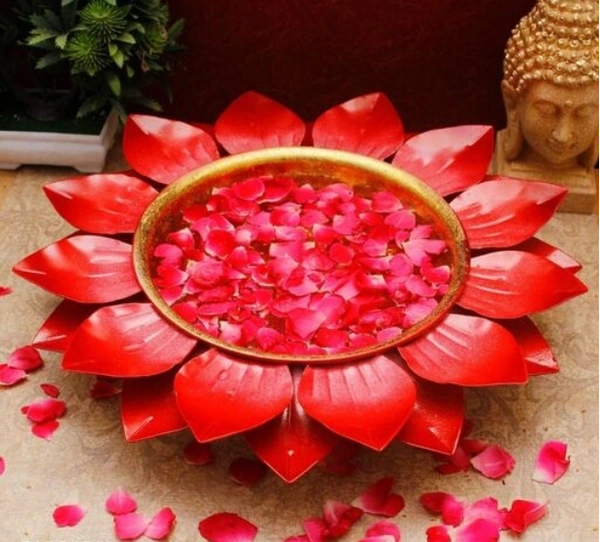 URLI RED COLOR LOTOUS DESIGN DECORATIVE BOWL - Red, Iron, Pack of1